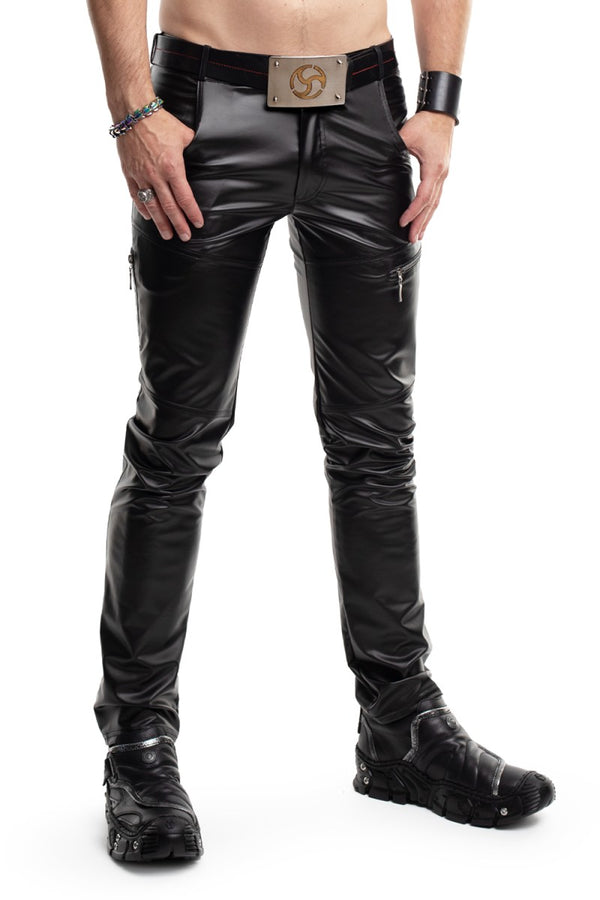 Schwarze attraktive Wetlook Hose mit auffälligen Reißverschlüssen von Regnes Fetish Planet