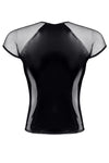 Schwarzes glänzendes Lackshirt mit transparenten Mesh Details von Regnes Fetish Planet – Ansicht 4