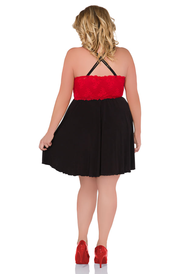 Schwarzrotes atemberaubendes Babydoll aus transparentem Tüll von Andalea – Ansicht 2