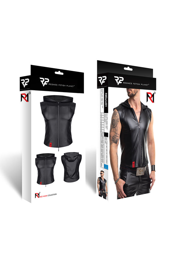 Herren Wetlook Weste mit Reißverschluss und vertikalen Stichen von Regnes Fetish Planet – Ansicht 9