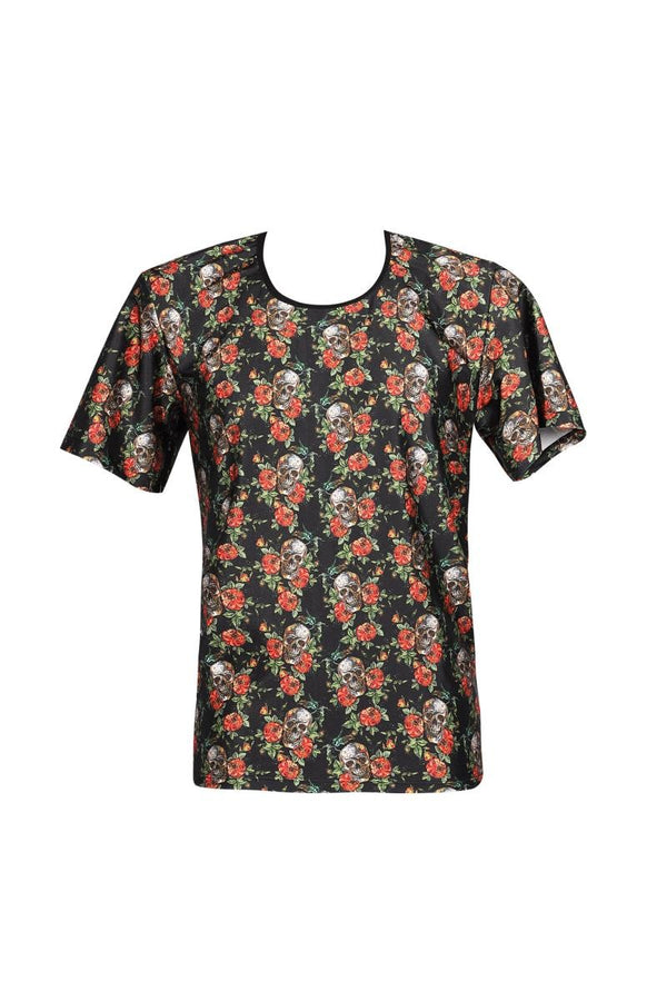 Buntes aufregendes figurbetontes T-Shirt mit markantem Flower Skull Print von Anais for Men – Ansicht 2