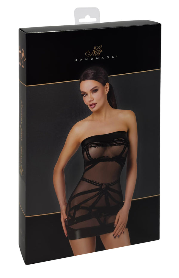 Sexy schwarzes Off-Shoulder Bondesque Minikleid aus Wetlook von Noir Handmade – Ansicht 8