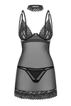 Schwarzes verführerisches Negligee mit passendem String und Halsband von Obsessive – Ansicht 5