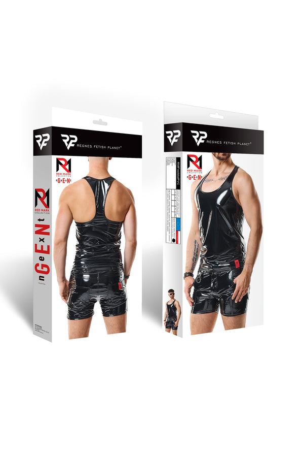 Schwarzes verführerisches Tanktop aus glänzendem Lack Material von Regnes Fetish Planet – Ansicht 9