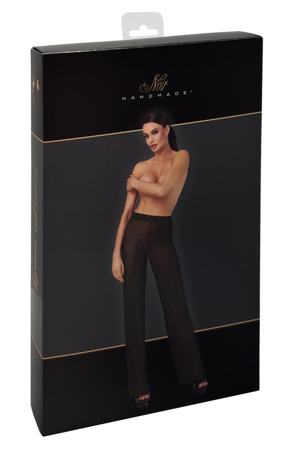 Sinnliche schwarze Onyx Sheer Palazzo-Hose von Noir Handmade – Ansicht 10