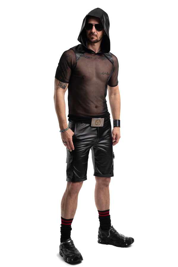 Schwarzes verführerisches Kapuzenshirt aus feinem Netzmaterial von Regnes Fetish Planet – Ansicht 9