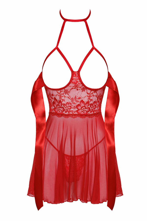 Rotes sündiges offenes Neckholder Nachtkleid mit verspielter Satinschleife von Kissable – Ansicht 3