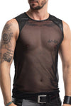 Schwarzes transparentes Tanktop mit edlen Wetlook Einsätzen von Regnes Fetish Planet