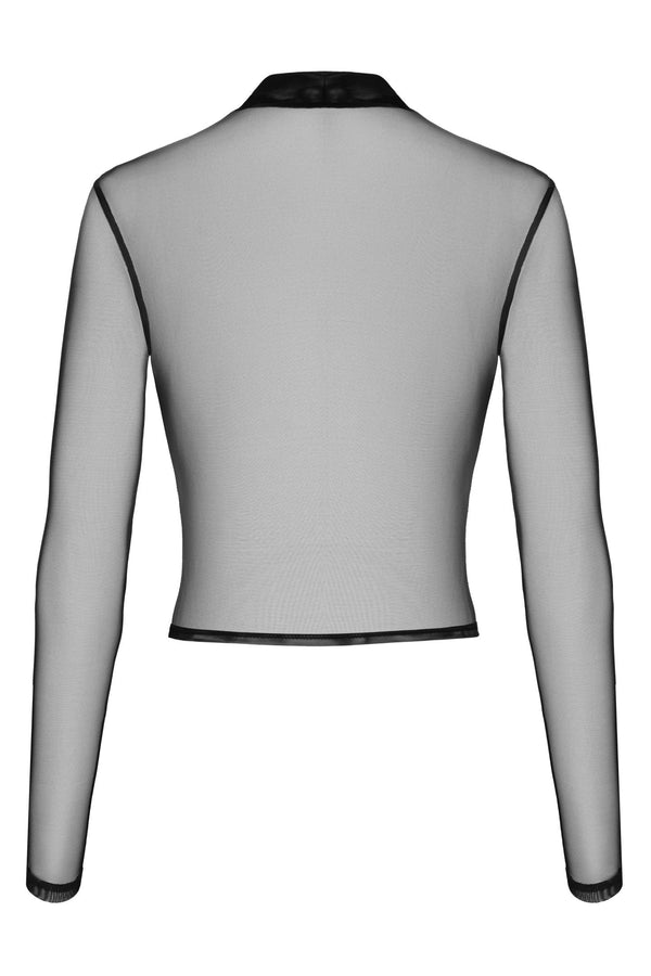 Sexy schwarzes Wetlook Top mit kreativem Cutout F389 von Noir Handmade – Ansicht 4