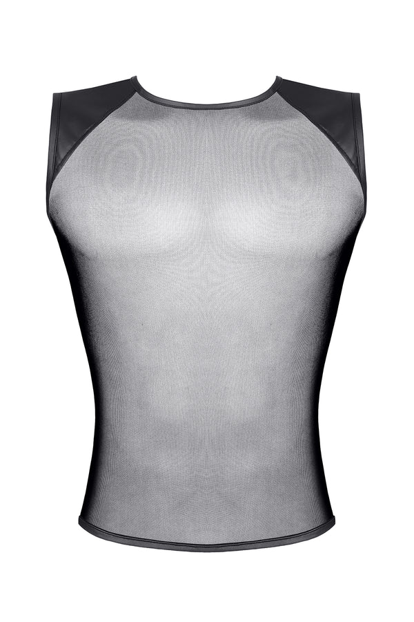 Schwarzes transparentes Tanktop mit edlen Wetlook Einsätzen von Regnes Fetish Planet â Ansicht 5