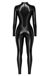 Schwarzer figurbetonter Ganzkörper Overall aus glänzendem Powerwetlook von Noir Handmade – Ansicht 9
