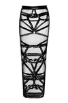 Eleganter schwarzer Bondesque langer Rock aus Wetlook von Noir Handmade – Ansicht 10