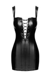 Sexy schwarzes Wetlook Minikleid mit Schnürung F363 von Noir Handmade – Ansicht 2