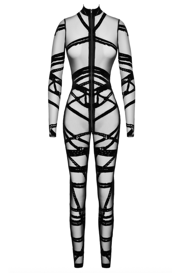 Sexy schwarzer Bondesque Catsuit aus Wetlook von Noir Handmade – Ansicht 2