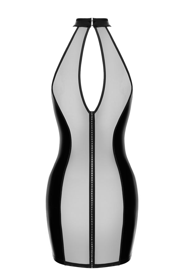 Sinnliches schwarzes Luxuria Crystal Sheer Minikleid mit Strass von Noir Handmade – Ansicht 4