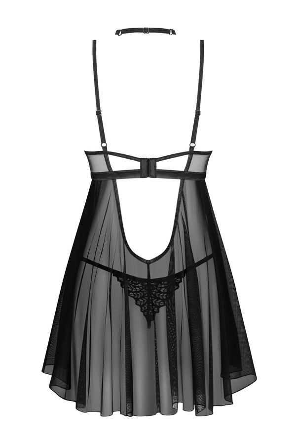 Schwarzes verführerisches Babydoll Set mit aufwendiger Stickerei von Obsessive – Ansicht 6