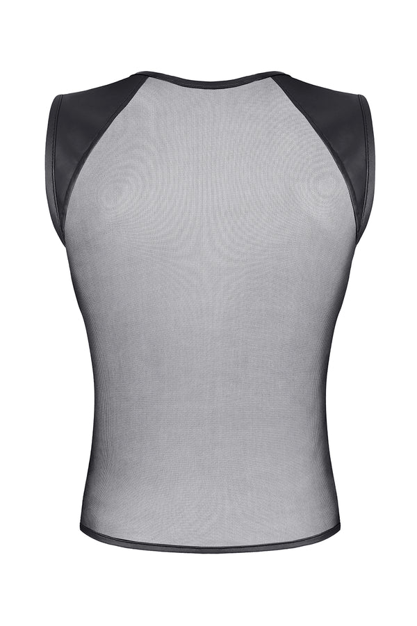 Schwarzes transparentes Tanktop mit edlen Wetlook Einsätzen von Regnes Fetish Planet â Ansicht 4