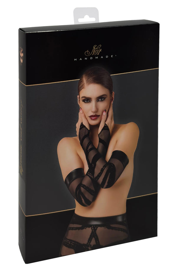 Eleganter schwarze Bondesque Opera-Handschuhe mit Daumenschlaufe von Noir Handmade – Ansicht 4