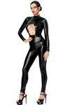 Schwarzer figurbetonter Ganzkörper Overall aus glänzendem Powerwetlook von Noir Handmade – Ansicht 5