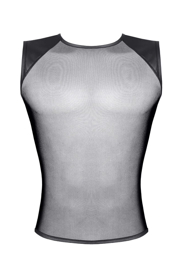Schwarzes transparentes Tanktop mit edlen Wetlook Einsätzen von Regnes Fetish Planet â Ansicht 2