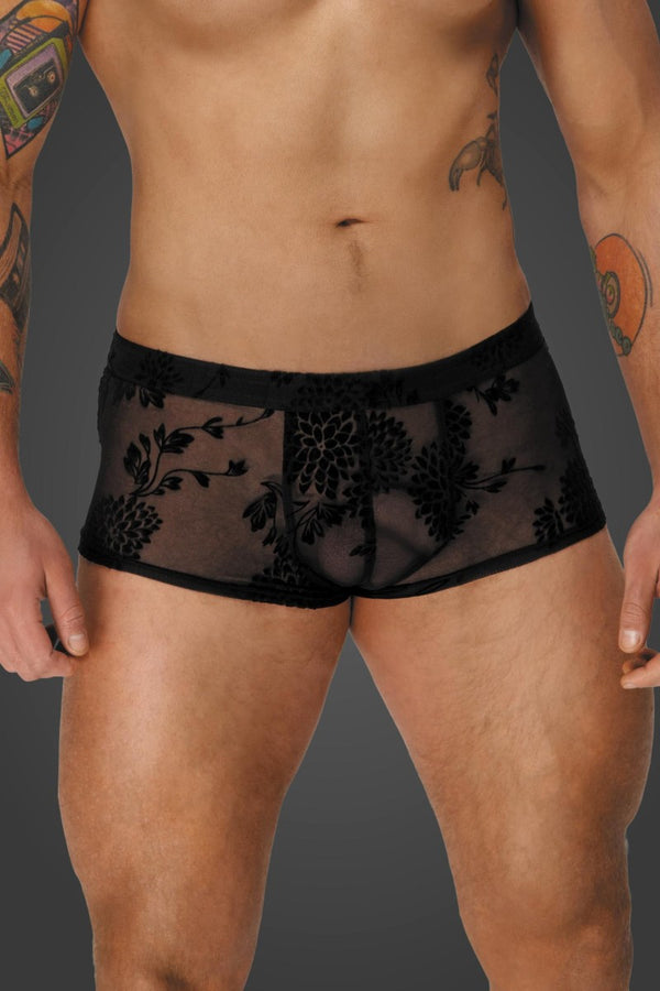 Herren Shorts mit floralem Flockdruck und offenem Hosensteg von Noir Handmade Men – Ansicht 6