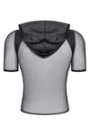 Schwarzes verführerisches Kapuzenshirt mit markanten Wetlook Details von Regnes Fetish Planet – Ansicht 4