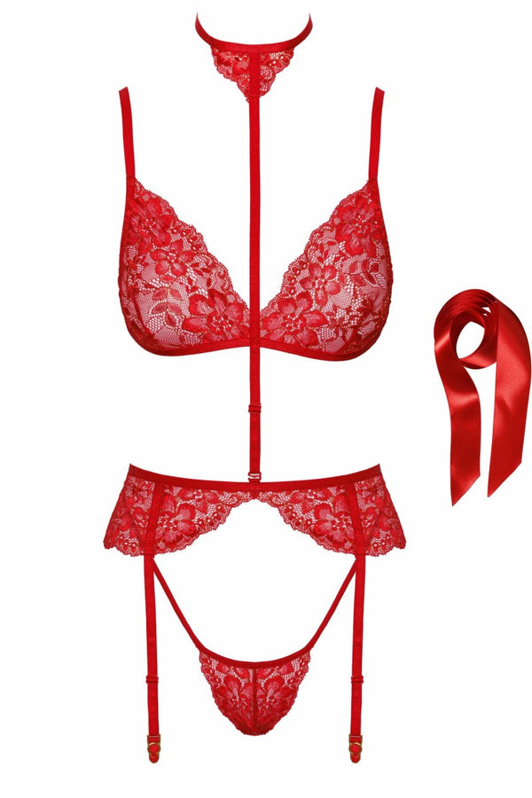 Rotes atemberaubendes Spitzen Dessous Set mit einhängbarem Choker von Kissable – Ansicht 2