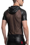 Schwarzes transparentes Herren-Shirt mit kapuze und wetlook details von Regnes Fetish Planet – Ansicht 3
