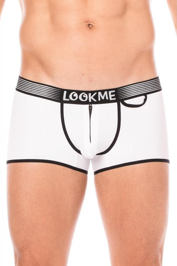 Weißes provokantes figurbetontes Boxershort mit markantem Reißverschluss von LOOK ME