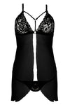 Schwarzes sündiges Spitzen Chemise mit hauchzartem Tüll und String von Anais apparel – Ansicht 3