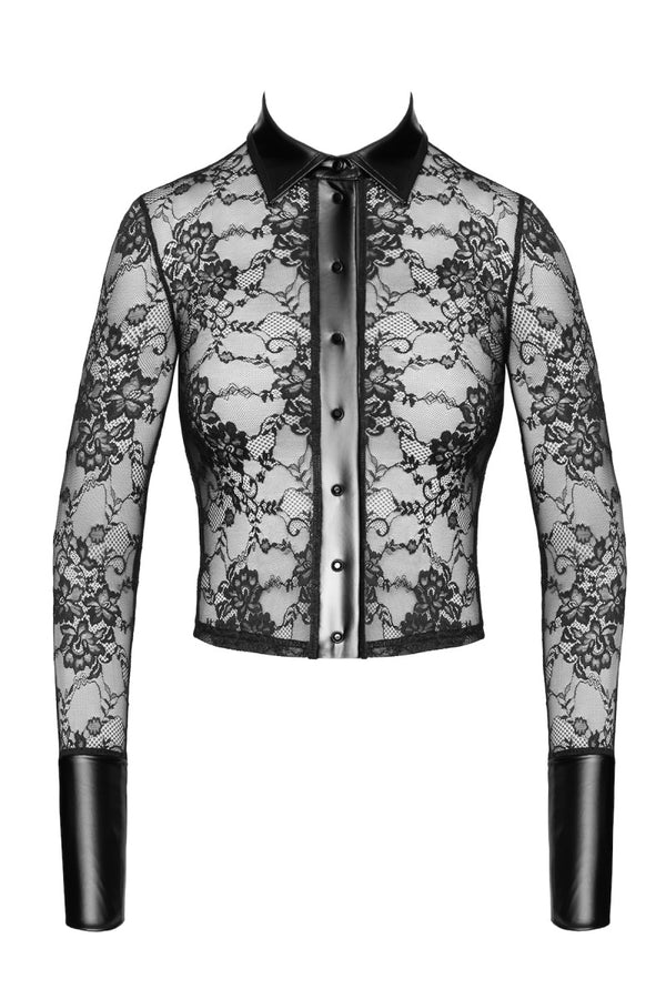 Romantisches schwarzes Noirelle Spitzen-Buttonshirt von Noir Handmade – Ansicht 2
