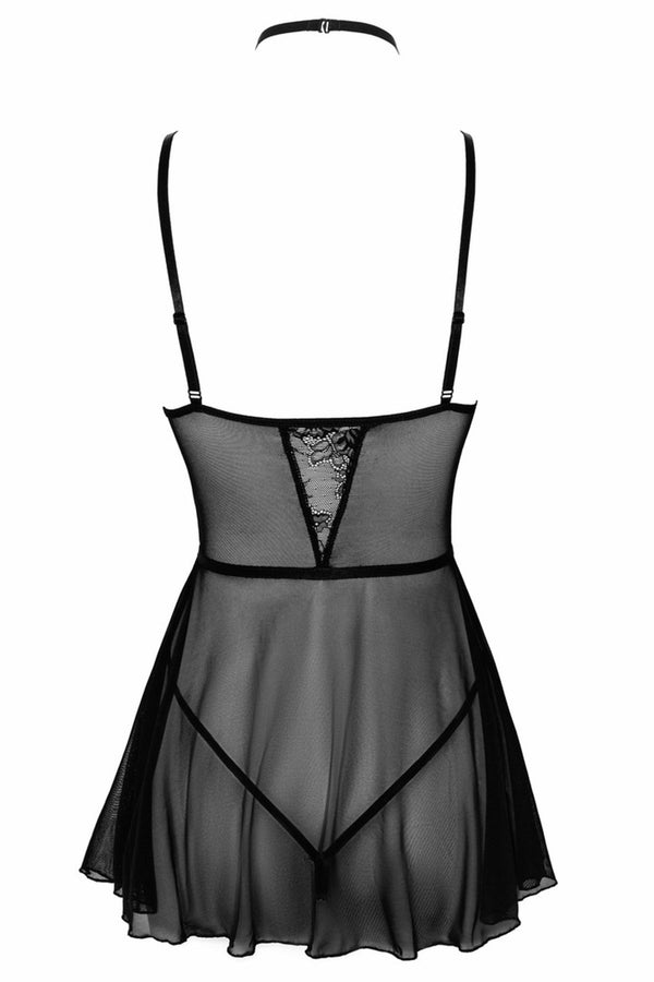Schwarzes sinnliches transparentes Negligee mit verstellbarem Neckholder Verschluss von Kissable – Ansicht 3