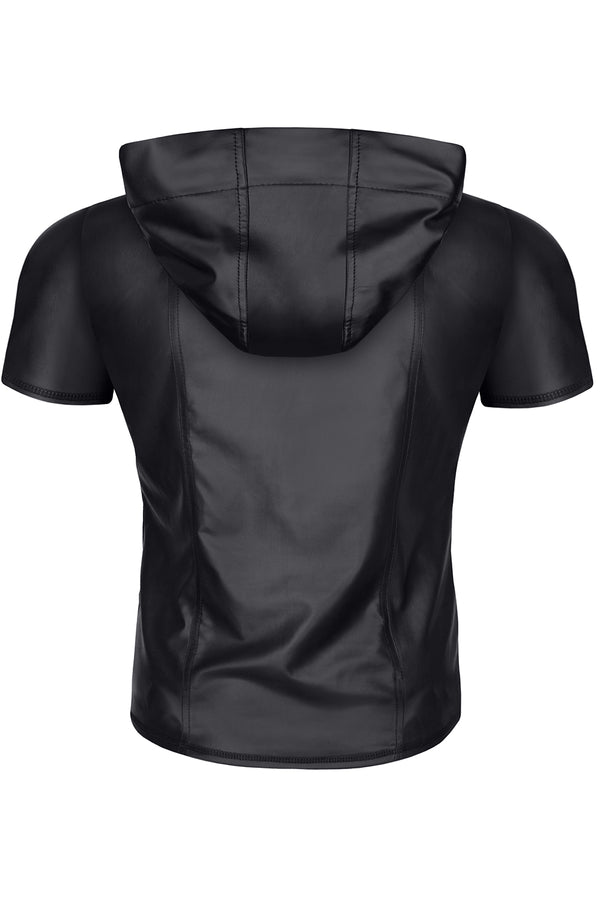 Schwarzes verfĂźhrerisches Wetlook Shirt mit Kapuze von Regnes Fetish Planet â Ansicht 4