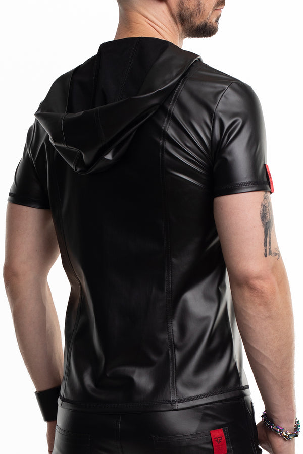 Schwarzes verfĂźhrerisches Wetlook Shirt mit Kapuze von Regnes Fetish Planet â Ansicht 3