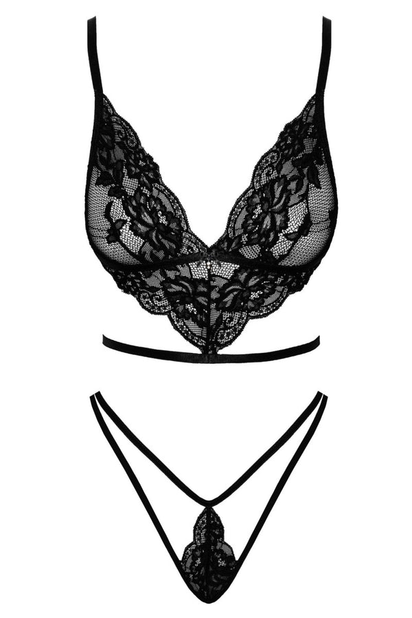 Schwarzes atemberaubendes sexy Set aus feiner dehnbarer Spitze von Kissable – Ansicht 2