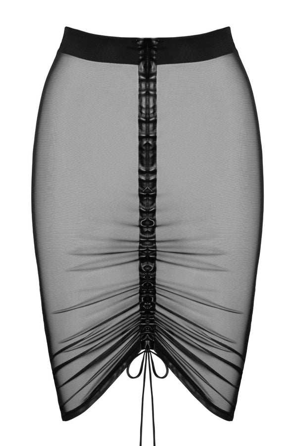 Eleganter schwarzer halblanger Wetlook Rock F390 von Noir Handmade – Ansicht 2
