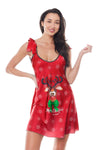 Rotes verführerisches Minikleid mit festlichen weihnachtlichen Motiven von Anais apparel