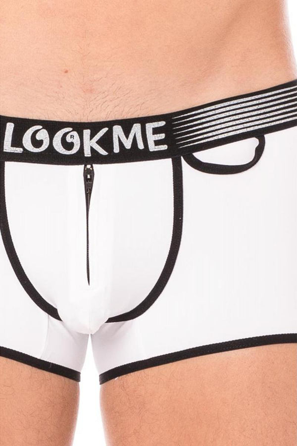 Weißes provokantes figurbetontes Boxershort mit markantem Reißverschluss von LOOK ME – Ansicht 4