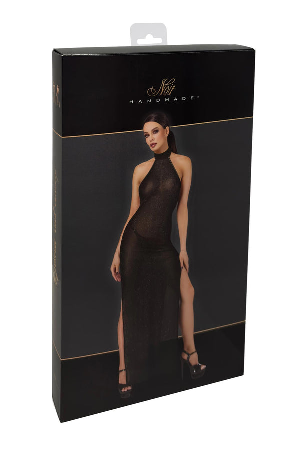 Sinnliches schwarzes Onyx Twin-Slit Maxi-Kleid von Noir Handmade – Ansicht 9