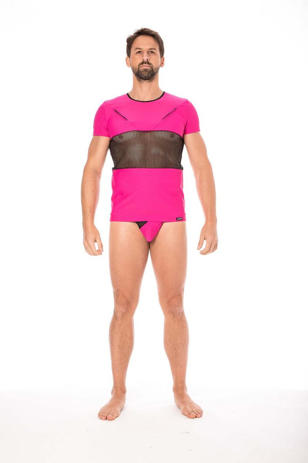 Magentafarbenes verführerisches T-Shirt mit zwei Reißverschlüssen von LOOK ME – Ansicht 4