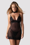 Schwarzes verführerisches Negligee mit passendem String und Halsband von Obsessive – Ansicht 4