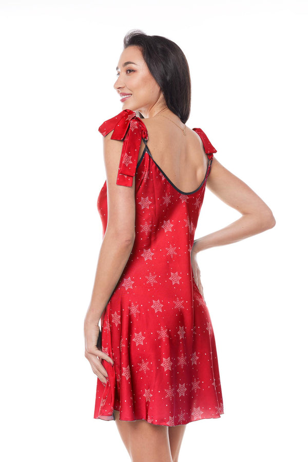 Rotes verführerisches Minikleid mit festlichen weihnachtlichen Motiven von Anais apparel – Ansicht 2