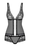 Schwarzes transparentes Babydoll mit feinen Spitzendetails und Hakenverschluss von Obsessive – Ansicht 3
