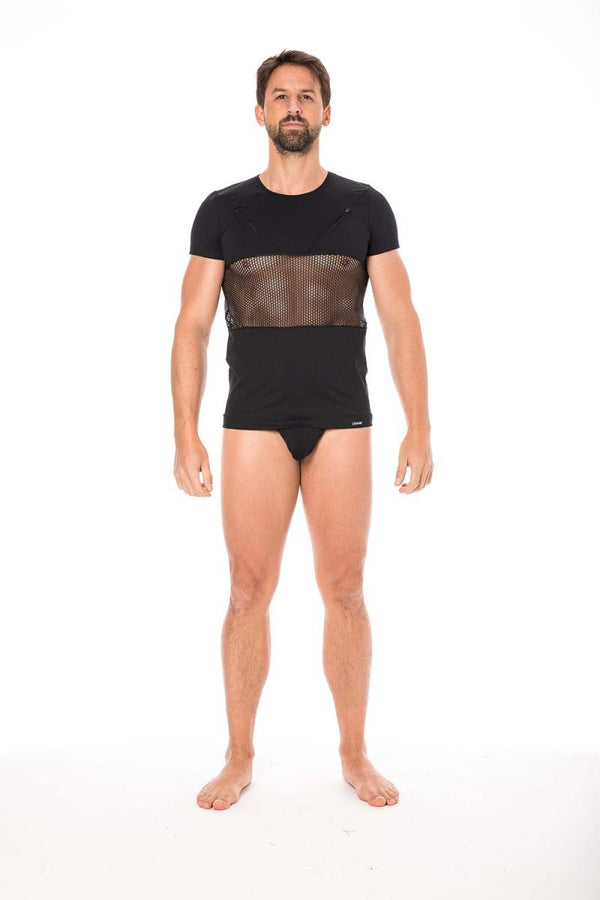 Schwarzes verführerisches T-Shirt mit zwei Reißverschlüssen von LOOK ME – Ansicht 4
