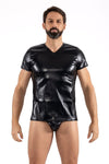 Schwarzes verführerisches T-Shirt aus mattem Kunstleder von LOOK ME