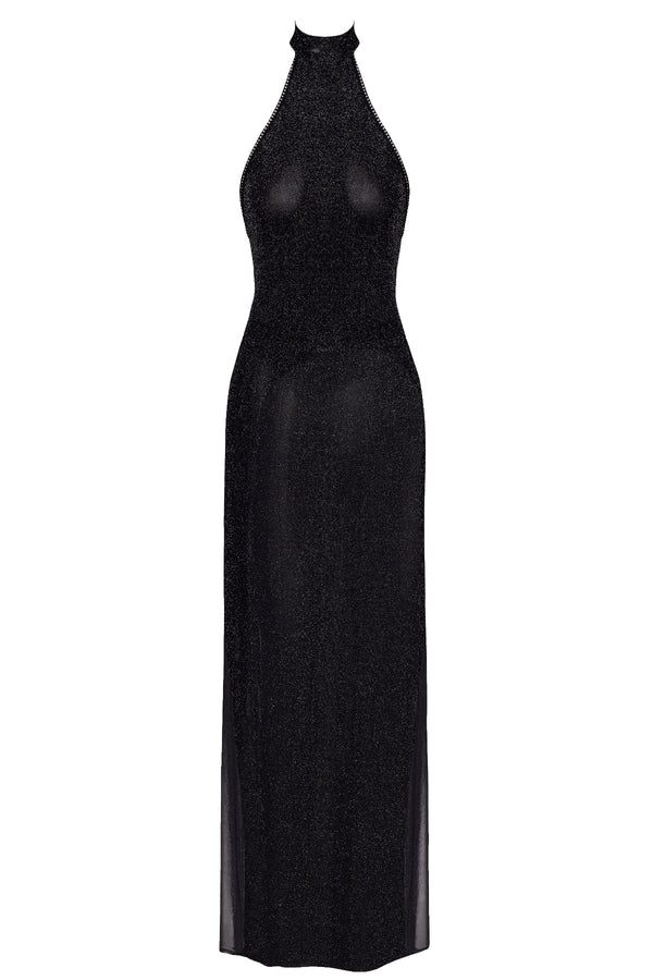 Sinnliches schwarzes Onyx Twin-Slit Maxi-Kleid von Noir Handmade – Ansicht 10