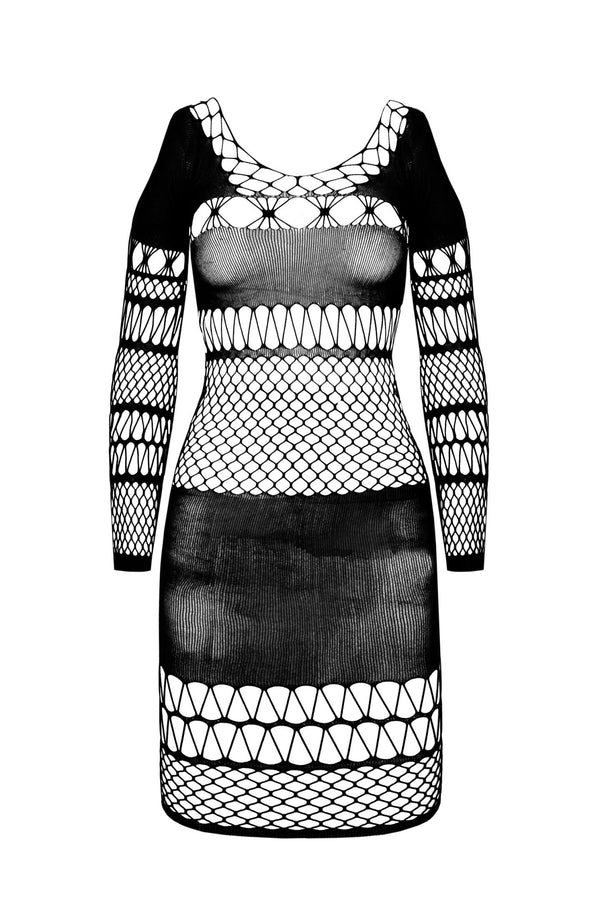 Schwarzes atemberaubendes hautenges Minikleid aus hochelastischem Netzmaterial von Passion – Ansicht 5