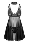 Schwarzes verführerisches Babydoll Set mit aufwendiger Stickerei von Obsessive – Ansicht 5