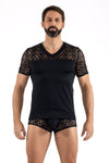 Schwarzes verführerisches T-Shirt mit asymmetrischer Stickerei von LOOK ME