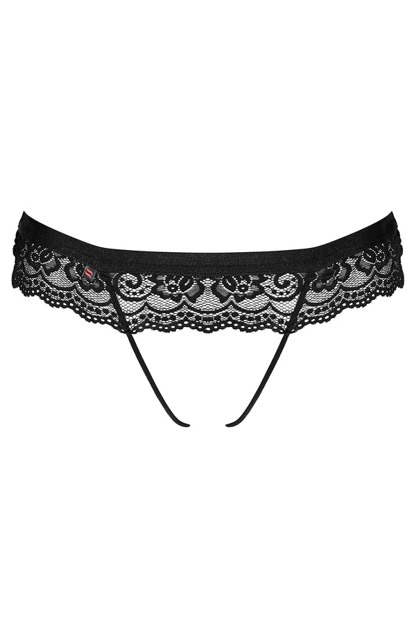 Schwarzer verführerischer String mit eleganter Spitzenverzierung von Obsessive – Ansicht 5
